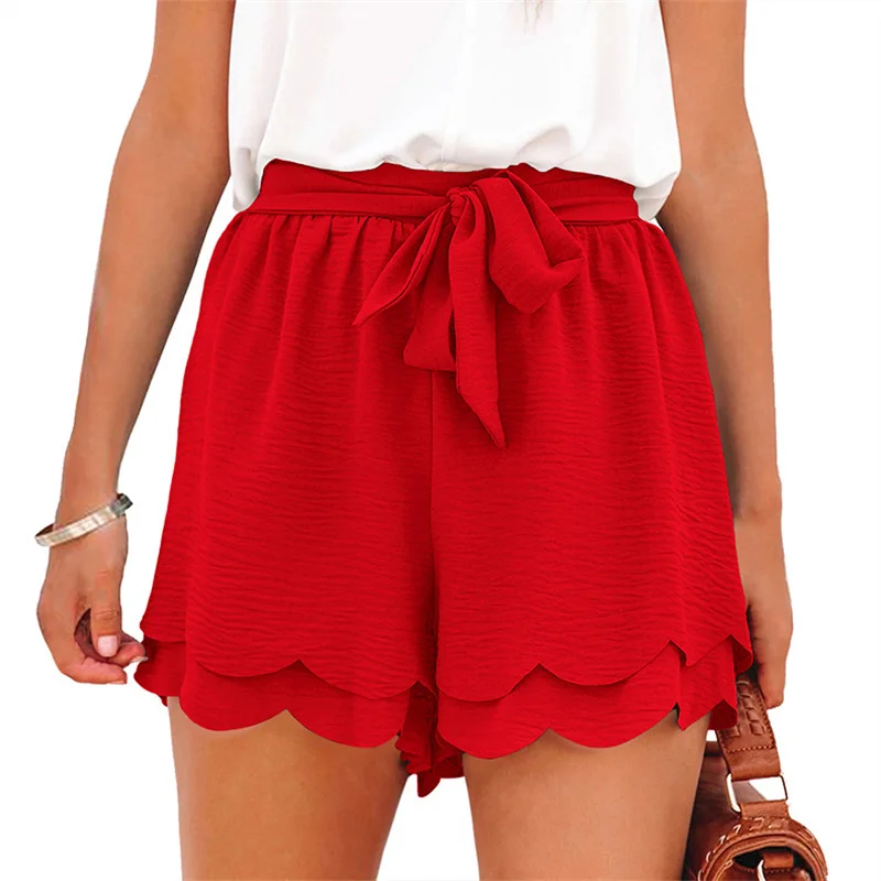

Women's Shorts Casual Pants Solid Butterfly Tie High Waist Straight Layered Petal Casual Pants Shorts 2022 Summer Ladies Loose