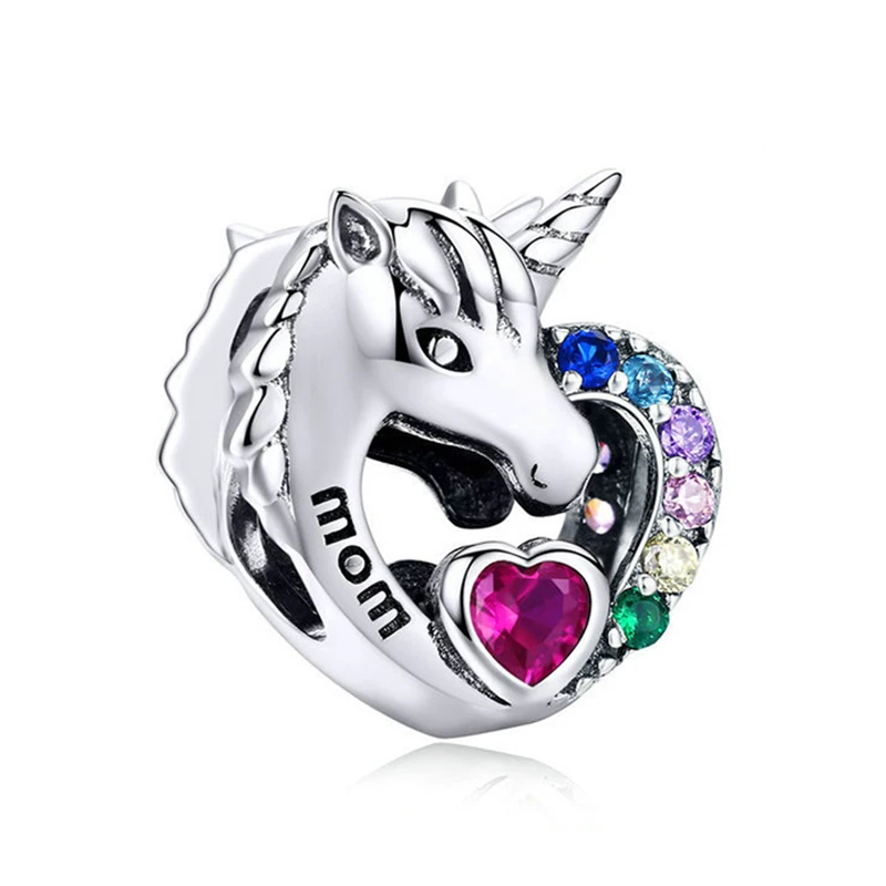 

Rainbow Crystal Zircon Heart Beads for Jewelry Making Cartoon CZ Pony Mom Unicorn Charms Bracelet Women Pulseira Accessories DIY