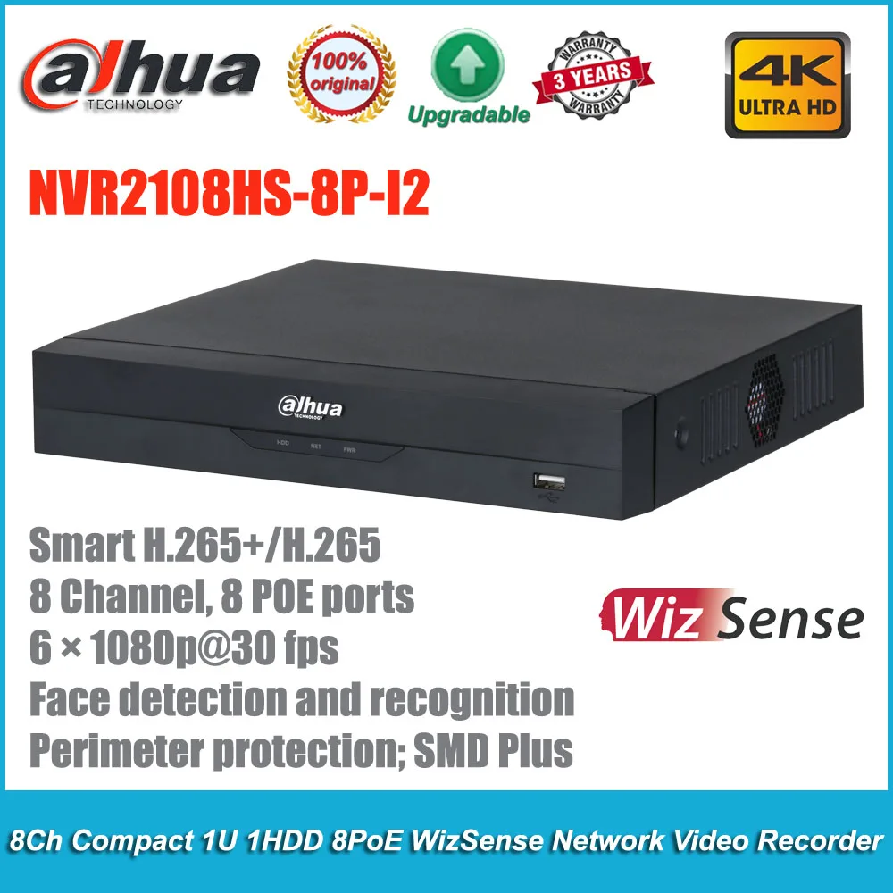 

Original Dahua NVR2108HS-8P-I2 8 Channel 1HDD 8PoE Face Detection Recognition WizSense Network Video Recorder SMD Plus
