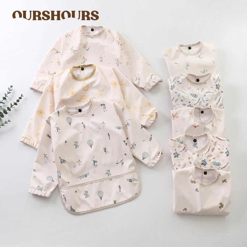 

Kids Baby Long Sleeve Waterproof Bibs Toddler Scarf Art Smock Feeding Apron With Pocket Infant Boy Girl Burp Cloths Bib Drooling