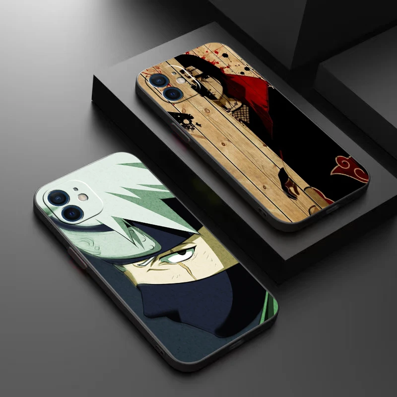

Japanese NARUTO Anime Phone Case For Funda iPhone 13 12 11 Pro Max 13 12 Mini X XR XS Max 6 6s 7 8 Plus Liquid Silicon Black