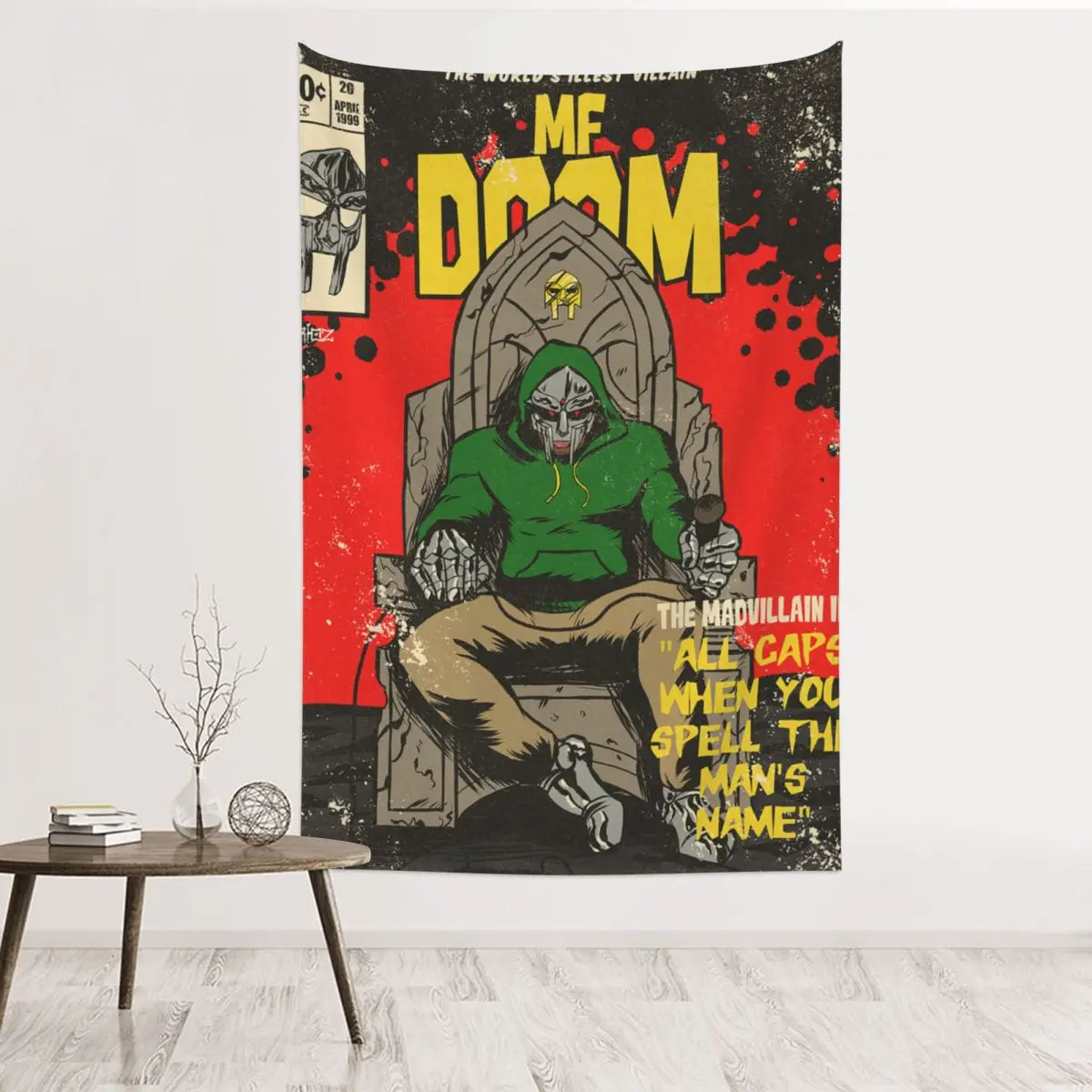 

All Caps Mf Doom Comic Tapestry Wall Hanging Hippie Tapestry Madvillain Art Wall Blanket Home Decor for Living Room Bedroom