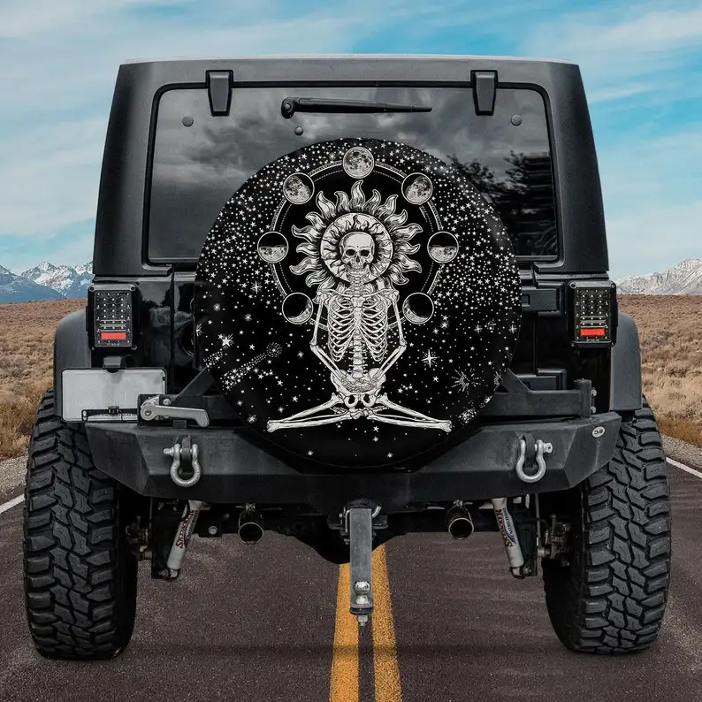 

Skull Moon Phase Spare Tire Cover, Sun And Moon, Gift For Jeep Lover, Car Accessories, Personalized Tire Cover, Car Lover, Gift