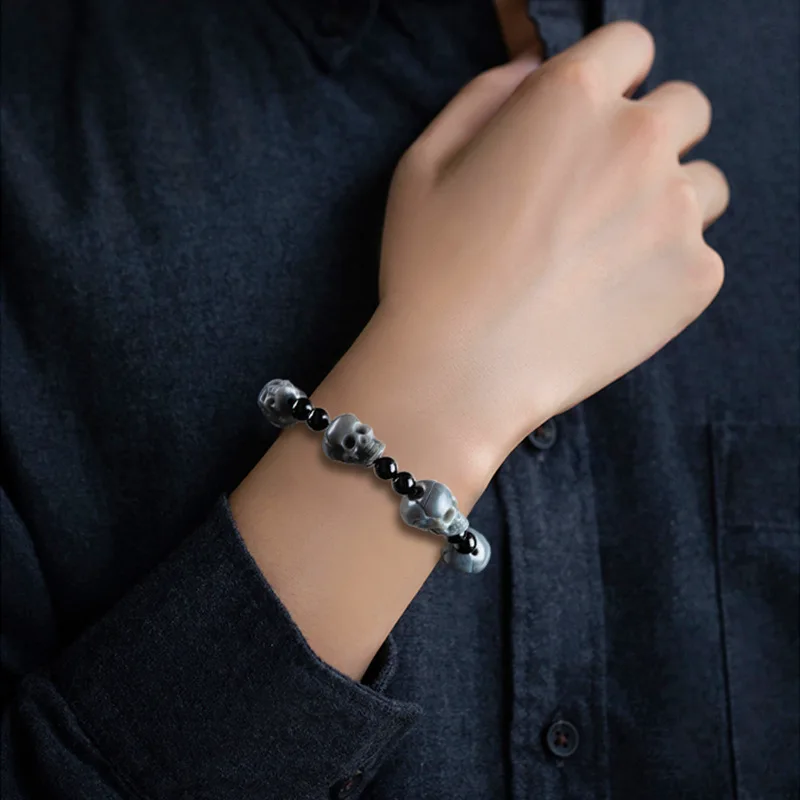 Натуральный нефритовый браслет с черепом сертифицированные ювелирные изделия