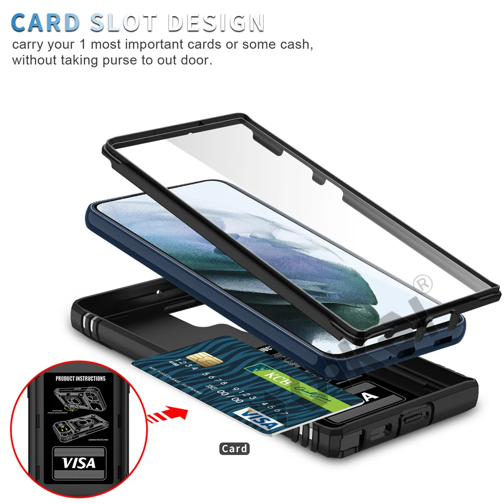 HUIKAI Case For Samsung S23 S22 S21 FE Ultra Plus A52 A32 5G Heavy Duty with Camera 360 Degree Rotate Kickstand Shockproof Cover