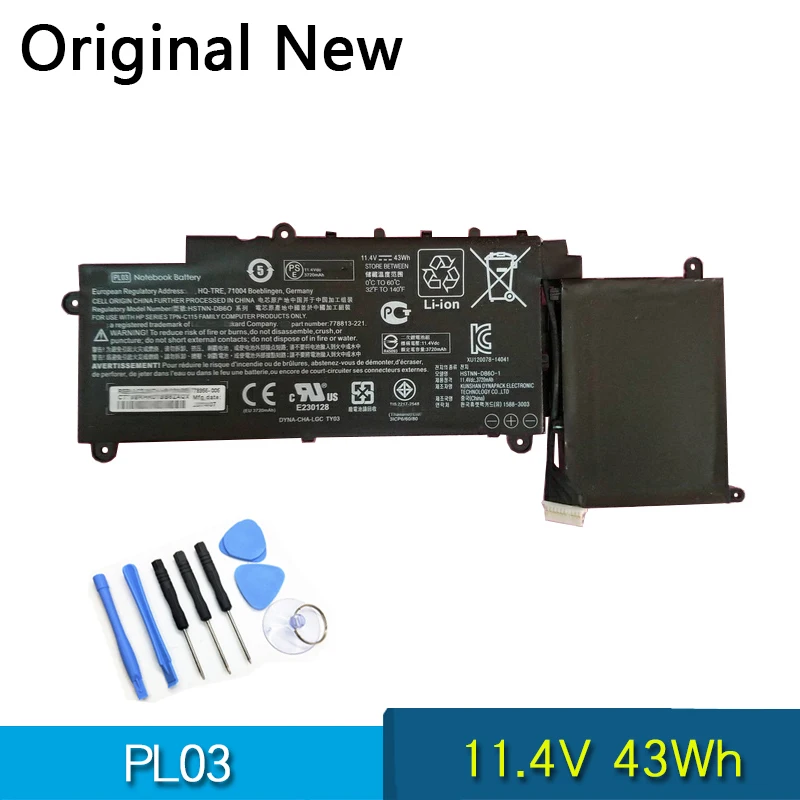 

Новая Оригинальная батарея PL03 для HP HSTNN-DB6O 778813-221 778956-005 11,4 V 43Wh