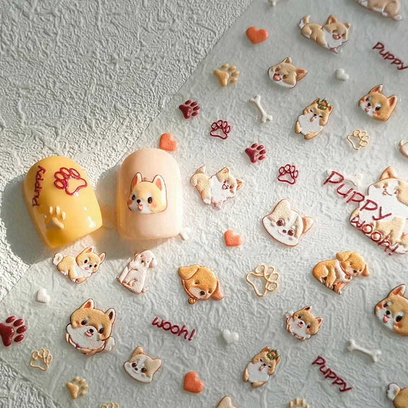 

Kawaii мультфильм Щенок лапа печать Милая кошка 5D мягкий рельефный самоклеящийся дизайн ногтей Наклейка милая собака Китти 3D Маникюр наклейки