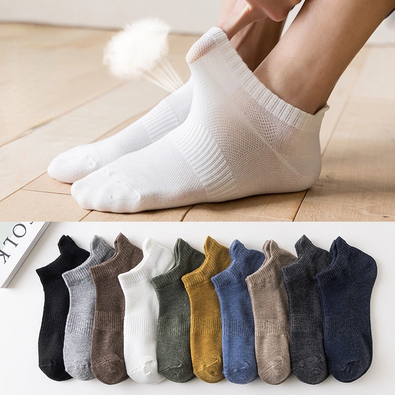 

5Pair Short Socks for Men No Show Ankle Low Cut Mesh Breathable Socks Summer Thin White Black Nonslip Spring Sport Slippers Sock