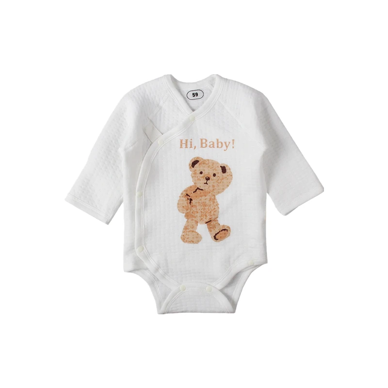 

2022 Baby Boys Clothes Bilayer Romper White Bodysuit Girl Long Sleeves 100% Cotton Overalls Baby Newborn Wrapover Bodysuit
