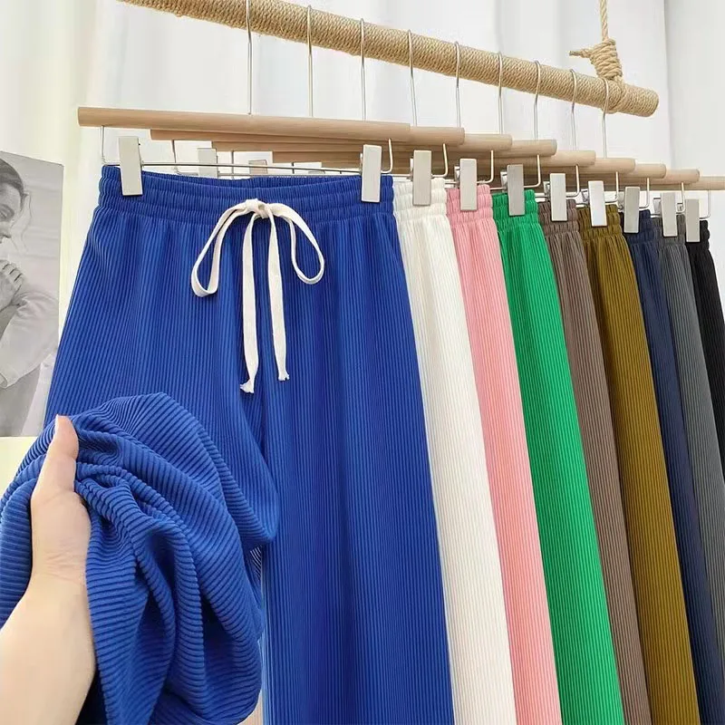 

Брюки в стиле Харадзюку женские, однотонные повседневные универсальные облегающие прямые свободные штаны с высокой талией в стиле ретро