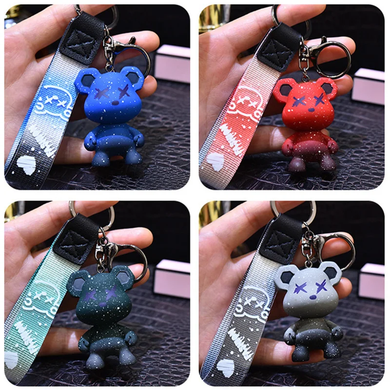

New Creative Chameleon Bear Keychains Man Cartoon Bears Accessories Ladies Exquisite Car Bag Keyring Lovers Key Chain Pendant