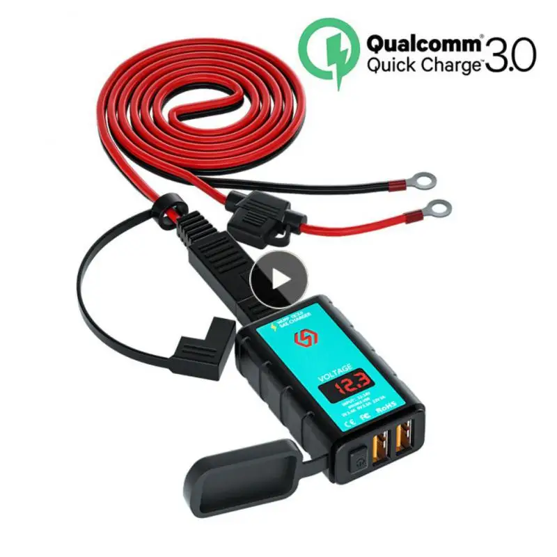 

Motorcycle Sae Plug Waterproof 1.4m Ot Terminal Cable Motorcycle Voltmeter Durable Universal Dual Qc3.0 Square Charger Practical