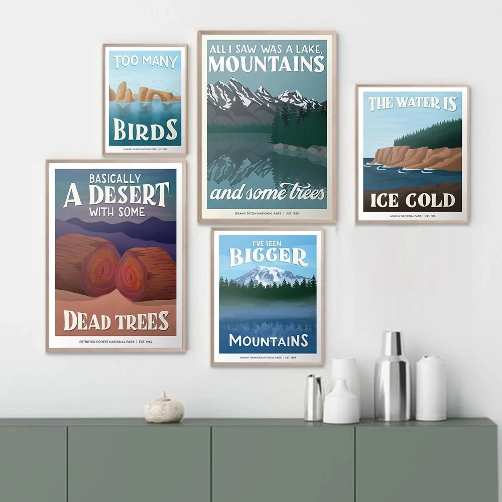 

Vintage Grand Teton National Park Landscape Poster Mount Rainier Wall Poster Modern Wall Art Picture For Living Room Decor