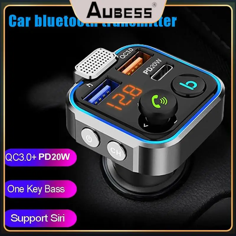 

Qc3.0 Fast Usb Charger Fm Transmitter Support U Disk Hands Free Car Adapter Universal Durable Car Accessories Pd 20w