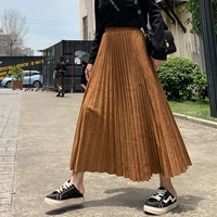 2021 winter spring women suede skirt warm long pleated skirts top brand womens sexy midi skirt vintage casual loose midi skirt