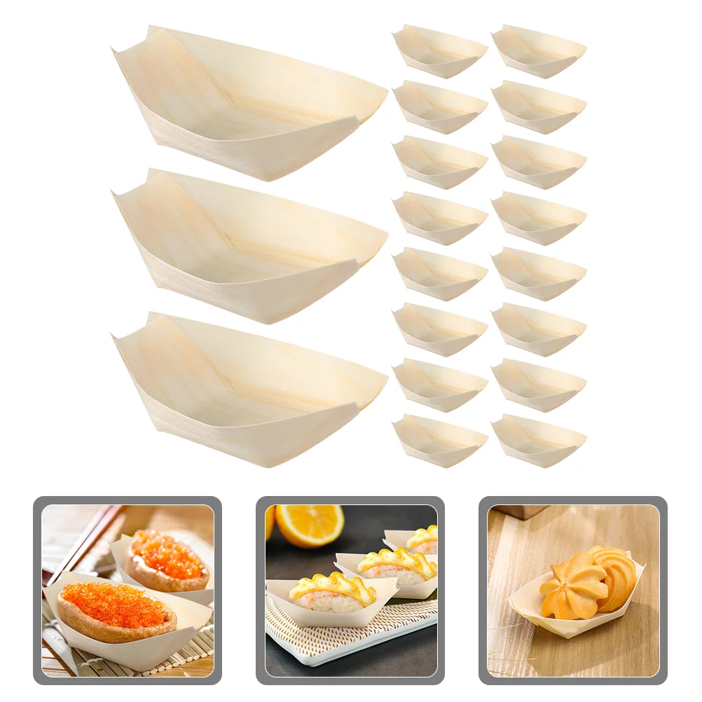 

200pcs Sushi Disposable Wood Boat Sushi Serving Plates Dishes Wooden Tableware Snack Containers
