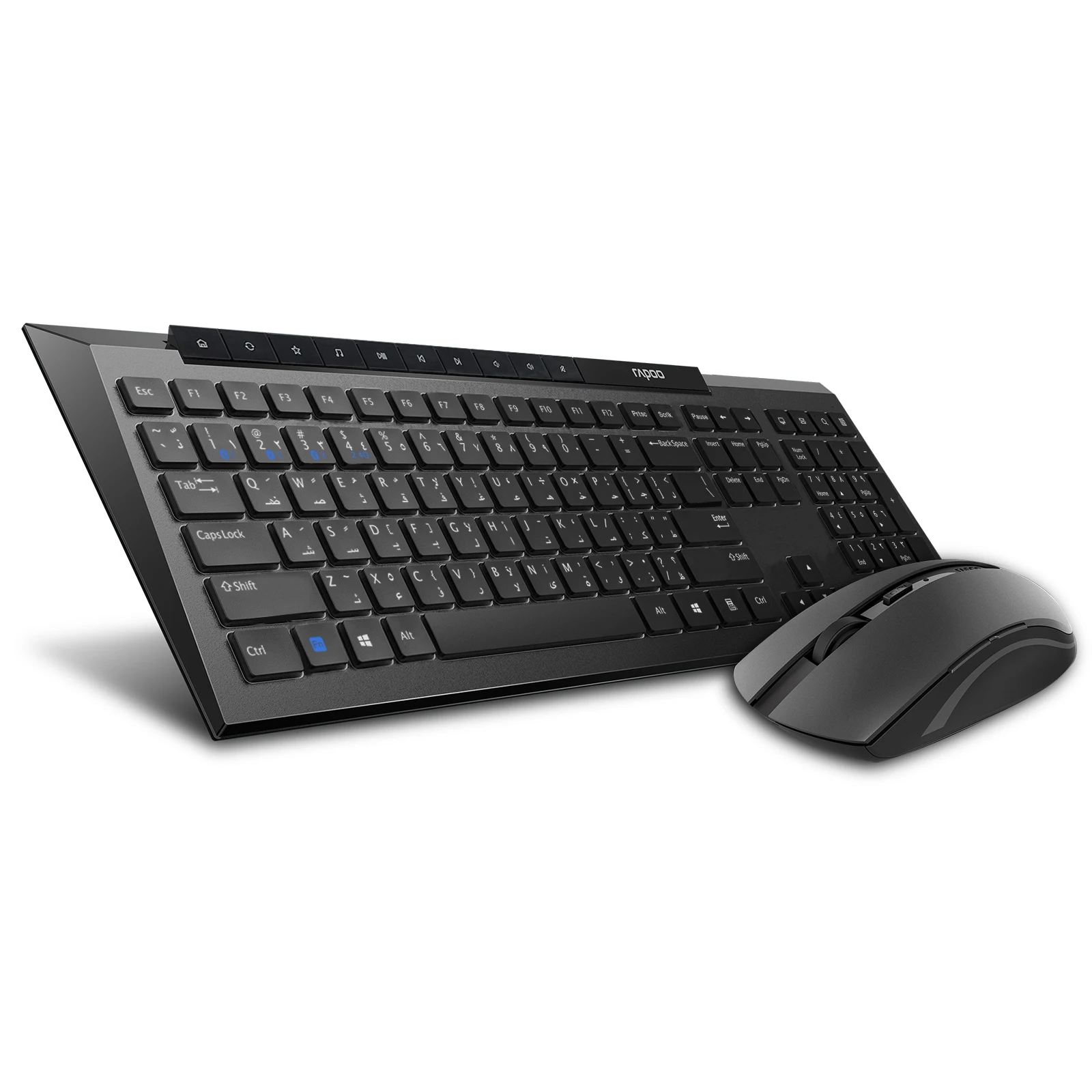 

Rapoo 8210M Multi-Device Bluetooth Wireless Keyboard and Mouse Kit English and Arabic Languages Black Color with Multimedia Keys