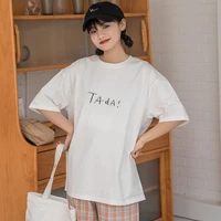womens mid length cotton t shirt letter printing 2022 spring summer loose japanese korean style tops temperament short sleeve