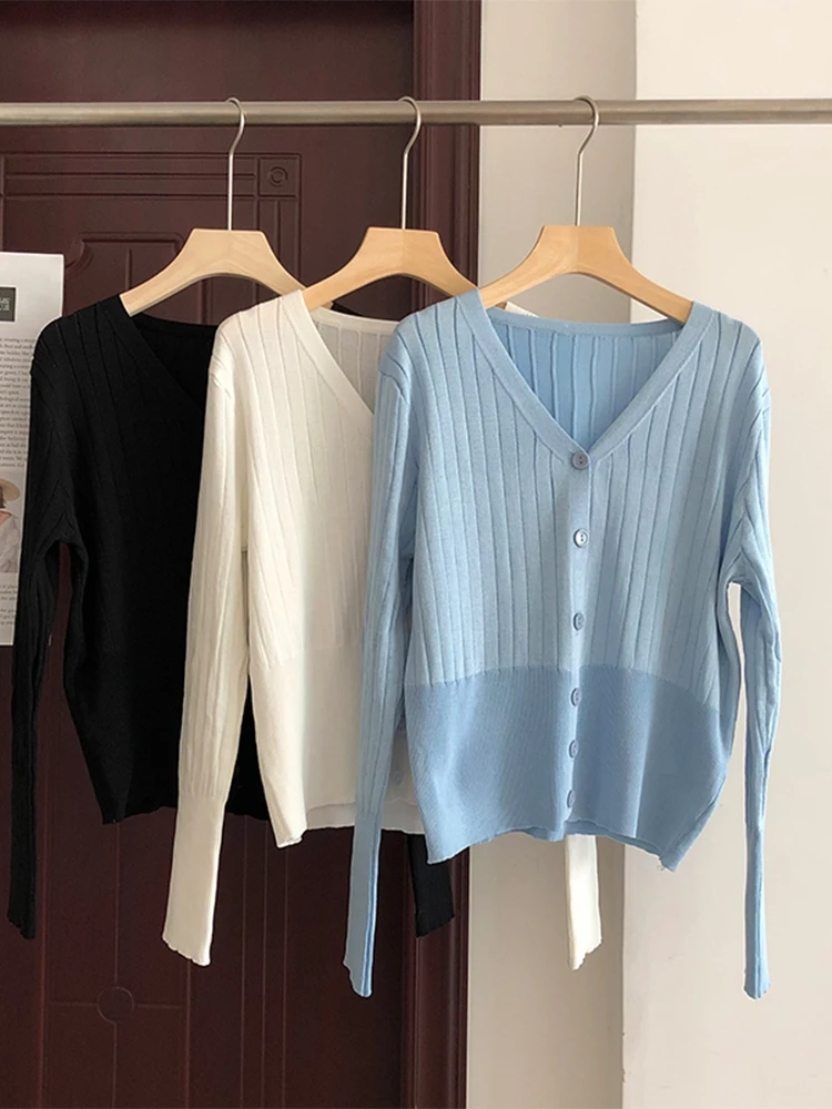 

Женский трикотажный кардиган с V-образным вырезом, с длинным рукавом