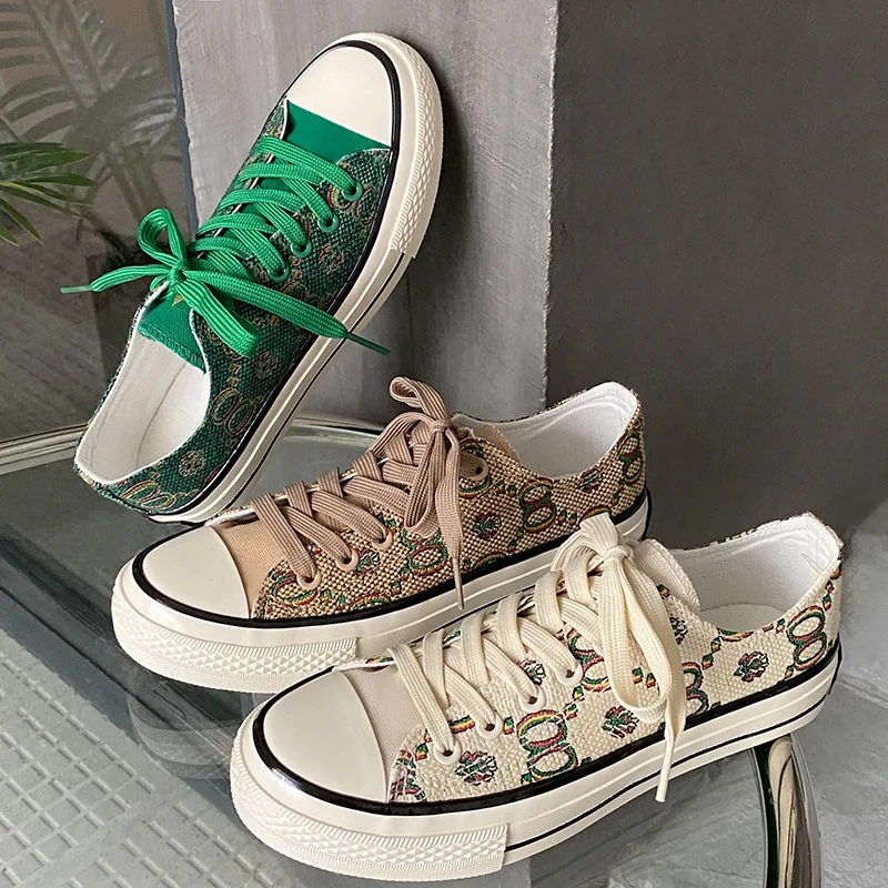 

Женские холщовые кроссовки в стиле ретро, универсальные модные повседневные тканевые кроссовки с узором, подходящие ко всему, лето 2022