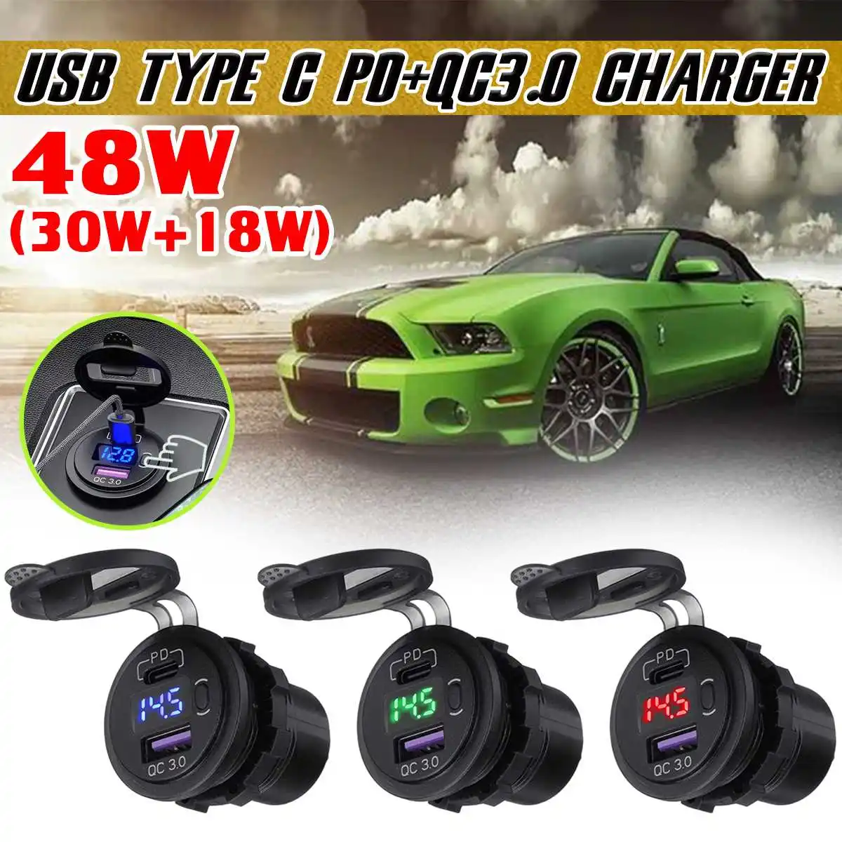 

Quick Charge 48W Car Caravan Camper USB Charger Adapter Type C PD+QC 3.0 USB Car Charger Socket With Voltmeter Display Switch