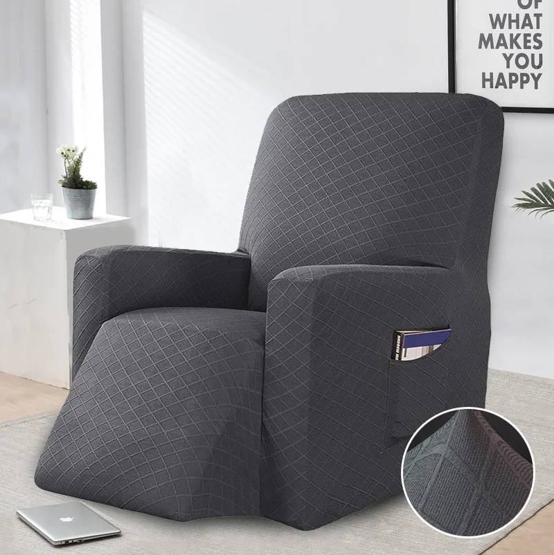 

Stretch Recliner Cover Chair Covers for Leather / Living Room Recliner Chair Slipcover with Side Pocket Small Checked Chairs cov