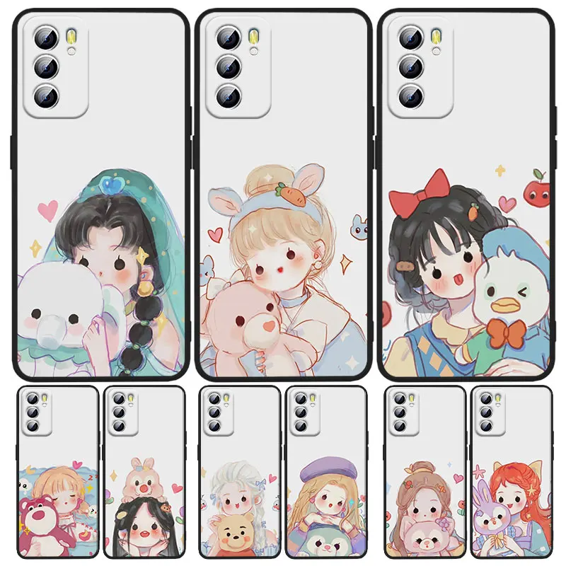 

Disney Princess Phone Case For OPPO A5 A9 A12 A1K AX7 A72 A52 A31 A53 A53S A73 A93 A94 A74 A16 Black Funda Cover Soft Back Capa