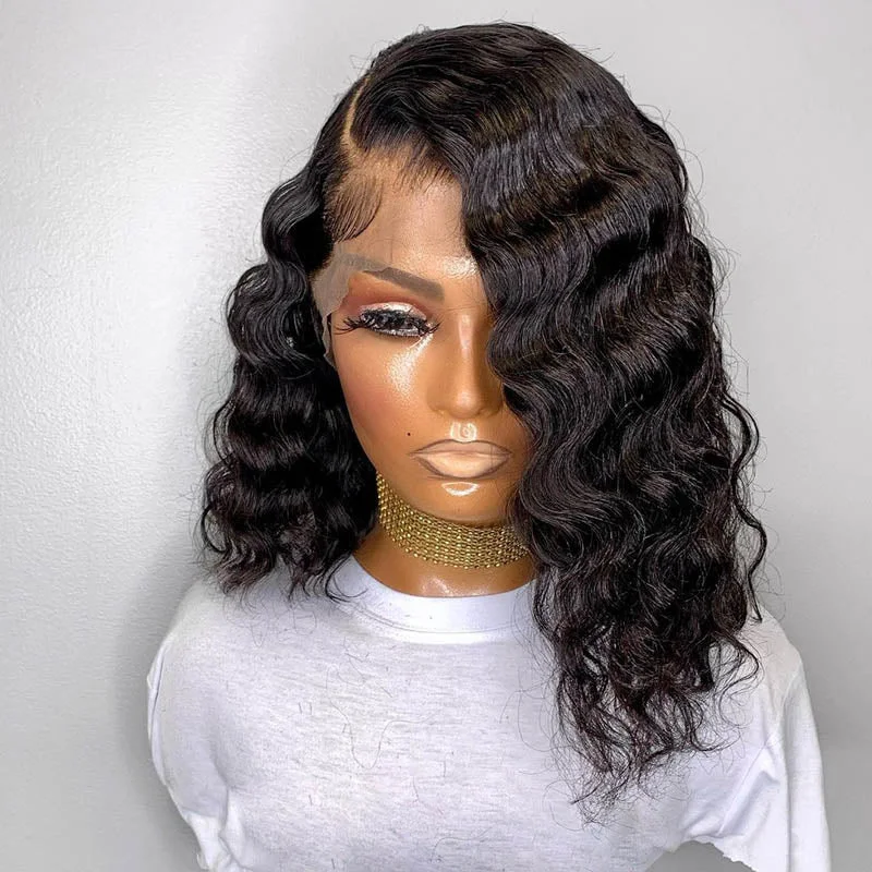 

Short Curly Bob Wigs Deep Wave Human Hair Wigs for Women Brazilian Wavy 13x1 Side Part Lace Bob Wig Perruque Cheveux Humain