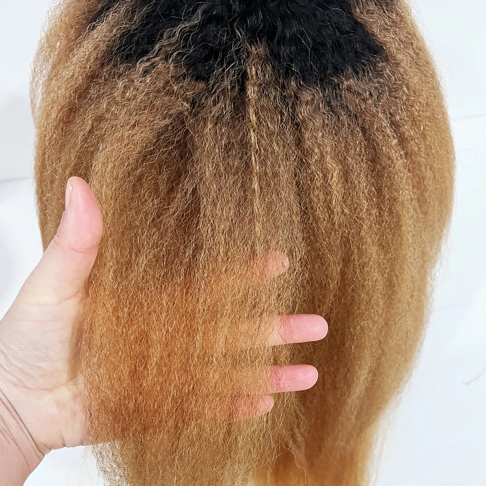 Курчавый прямой парик 30 дюймов Омбре желтый коричневый с черным корнем