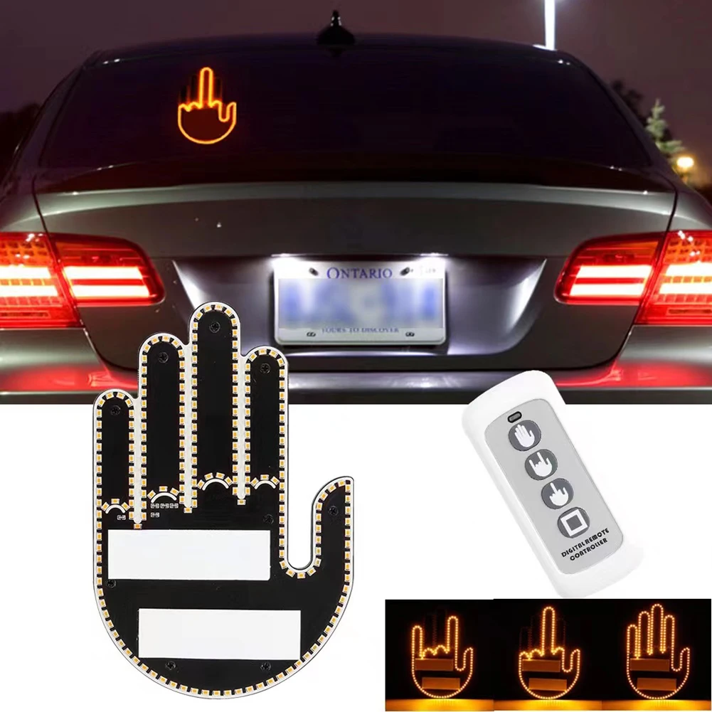 

Funny Middle Finger Gesture Light with Remote for Car LED Hand Gesture Sign Light Warning Light for Rear Window