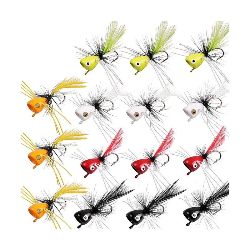 

15Pcs Fly Fishing Poppers,Topwater Fishing Lures Bass Popper Flies For Bass Trout Panfish Bluegill Crappie Salmon