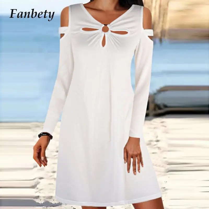 

Осенне-зимнее однотонное мини-платье, сексуальное Повседневное платье с V-образным вырезом и длинным рукавом, универсальное элегантное пла...