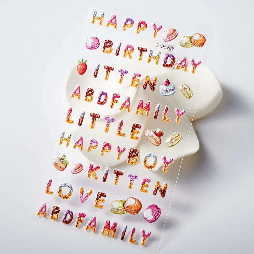 

5D Тисненые Буквы наклейки для ногтей летний цветочный дизайн клейкие наклейки пресс на Гель-лак фиолетовый Маникюр украшения Декор