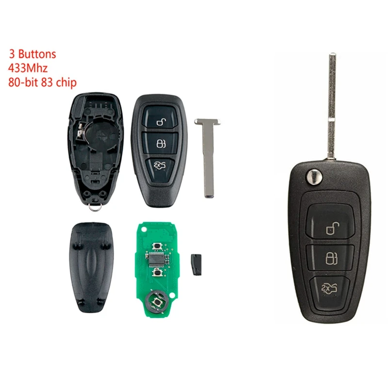 

1 Pcs 3 Buttons Uncut Remote Key & 1 Set Car Smart Remote Key Case