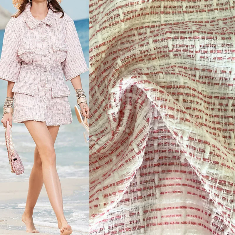 

50x145 см модная французская розовая полосатая твидовая ткань, окрашенная в пряжку, для женщин, осенняя куртка, платье, костюмы, пальто, сумочка, ткань для рукоделия, шитье