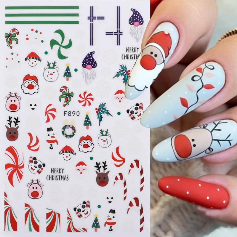 

Christmas 3D Nail Sticker Santa Claus Elk Tree Deer Cute Cartoon Transfer Sliders Snowflakes Design Decals Nail Art Decoration