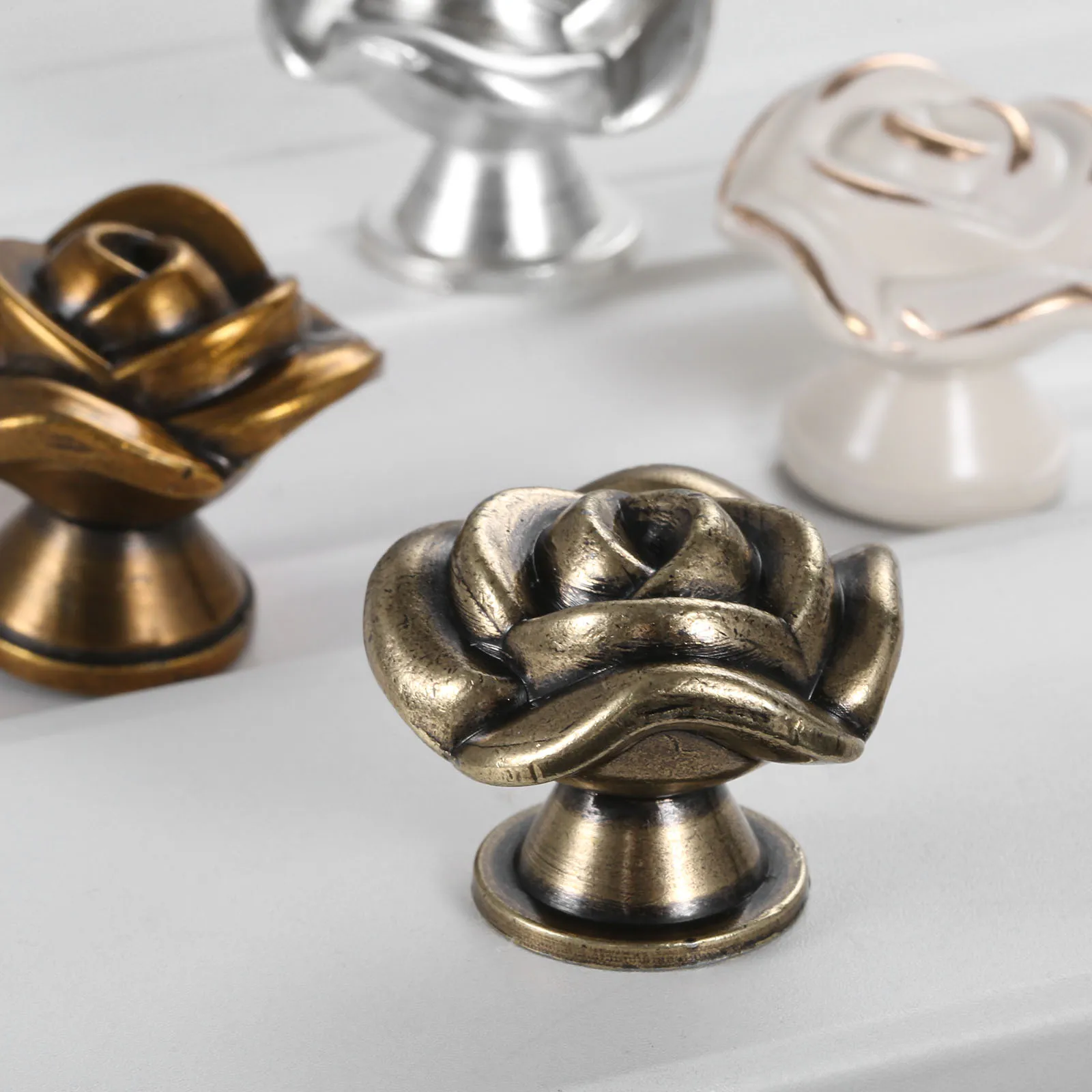 

1pc Rose-pattern Furniture Knob Single Hole Zinc Alloy Kitchen Cabinet Wardrobe Drawer Knobs Door Handles Home Decoration