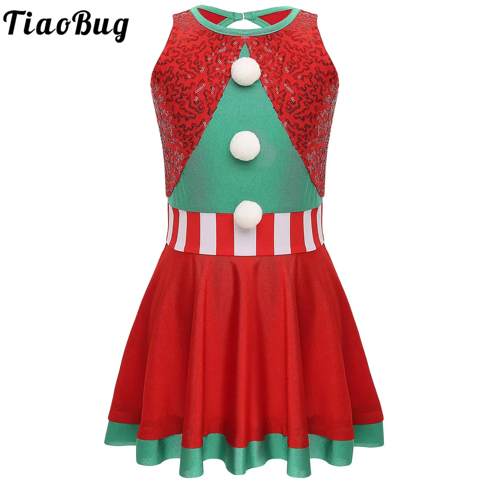 

Детский Рождественский костюм Санта-Клауса для девочек, ТРАПЕЦИЕВИДНОЕ платье без рукавов с блестками, юбка-пачка на Рождество, Новый Год, карнавал, яркая Одежда для танцев