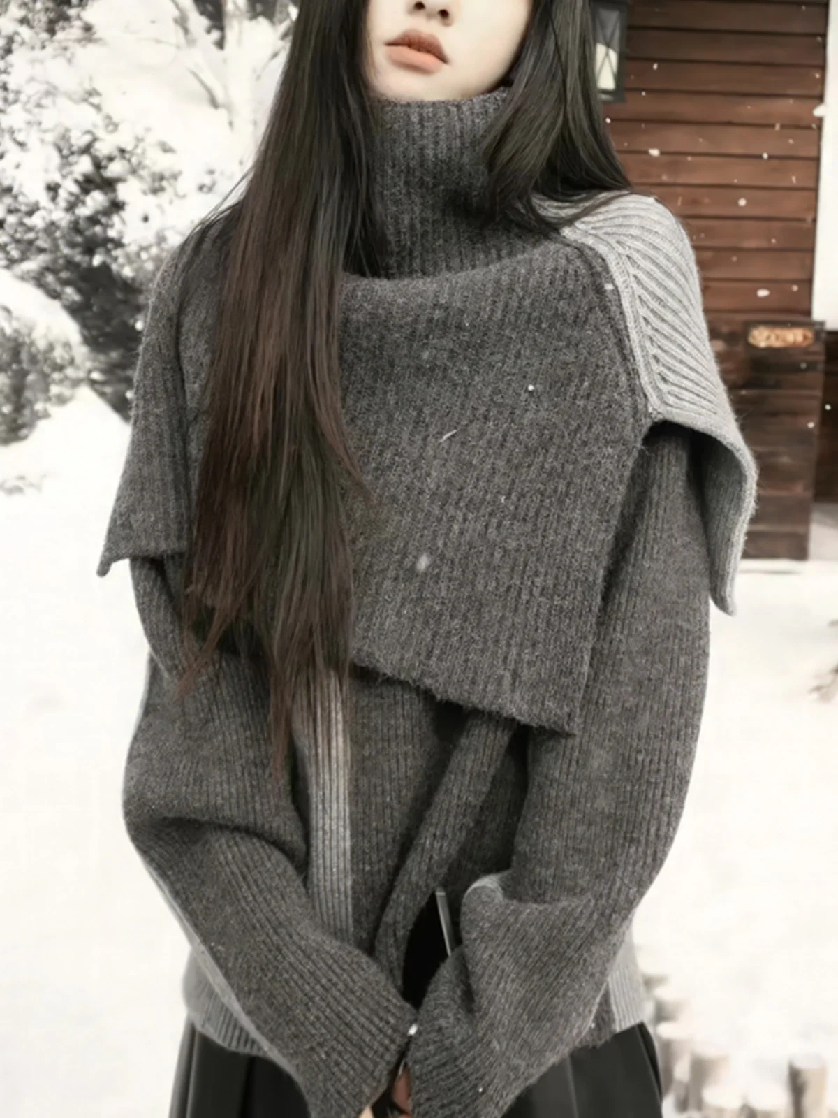 Зимняя водолазка больших размеров Drunk Ping искусственная двухсекционная шаль