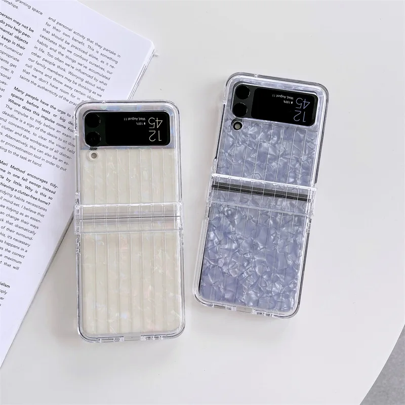

Transparent Suitcase Shell Texture Sticker Phone Case for Samsung Galaxy Z Flip 3 5G Hard PC Back Cover for ZFlip3 Case