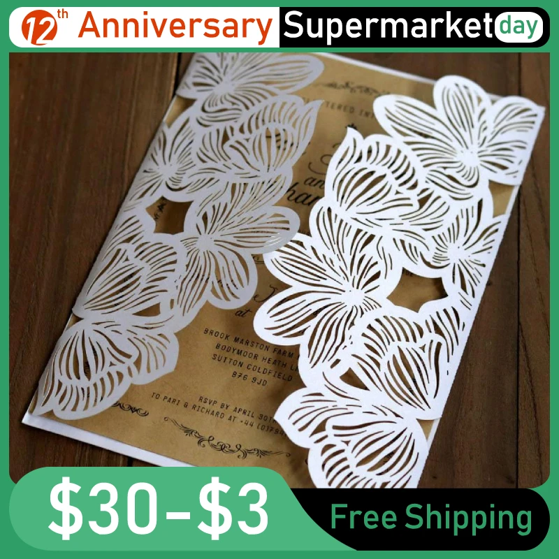 

10pcs Elegant Flower Laser Cut Hollow Invitations Cards Kits Wedding Invitation Card for Wedding Birthday Event & Party Supplies