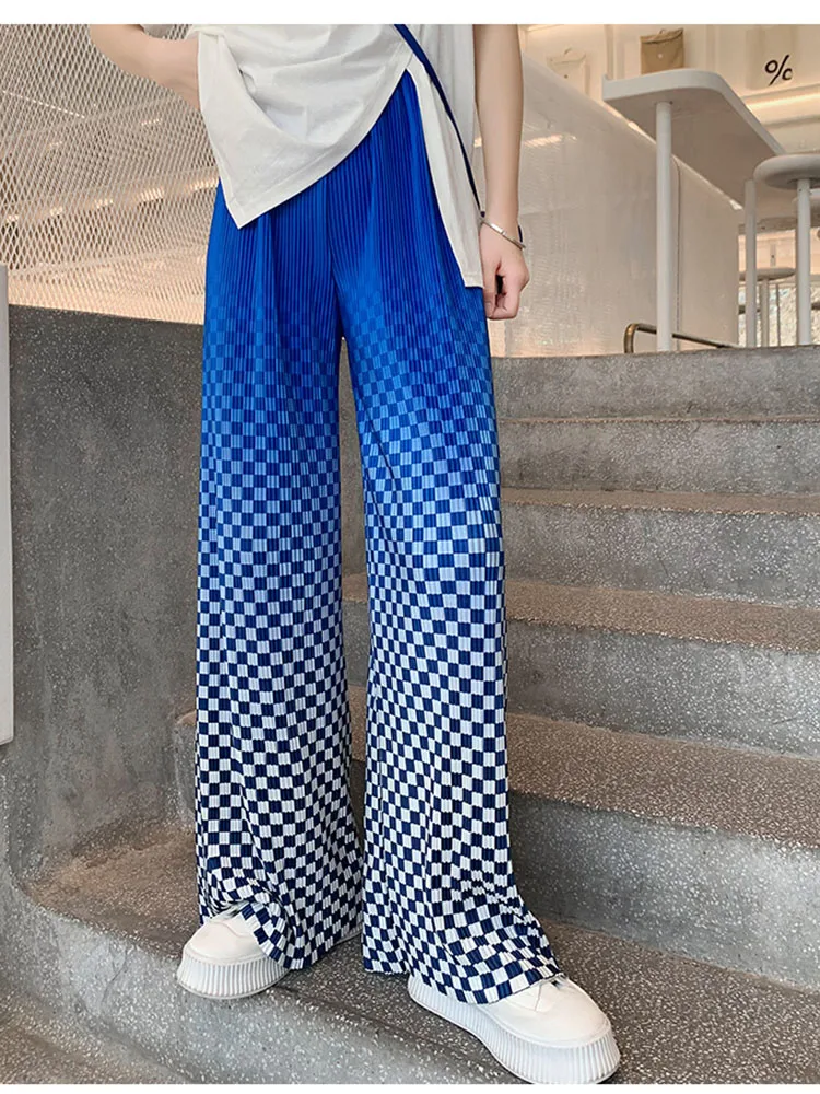 

Новинка 2022, градиентные драпированные брюки в клетку, брюки с широкими штанинами, женские весенне-летние повседневные брюки со вставками F057