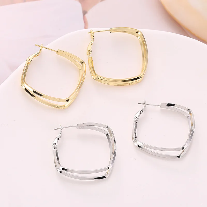 

925 Silver Needle Modern Jewelry Double Geometric Earrings 2022 New Trend Fashion Drop Earrings For Celebration Gifts