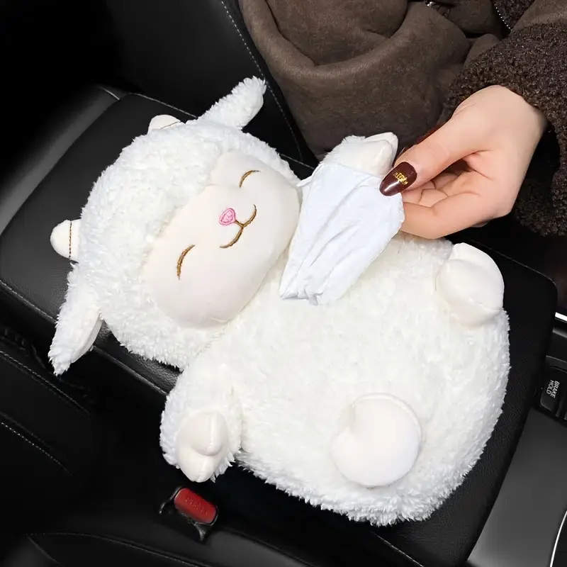 

Tissue Box Cute Lamb Shaped Plush Paper Case For Car Armrest Box Tissue Tray Paper Container For Car Home Use Bathroom Accessori