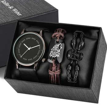 2022 New Personalized Black Men's Bracelet Watches Set Quartz Watch Devaluation Bracelets Gift Box for Boyfriend Valentine's Day-37229