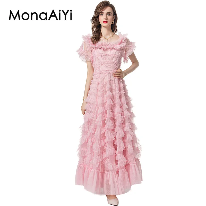 Женское летнее платье MonaAiYi с коротким рукавом сетчатые комбинированные