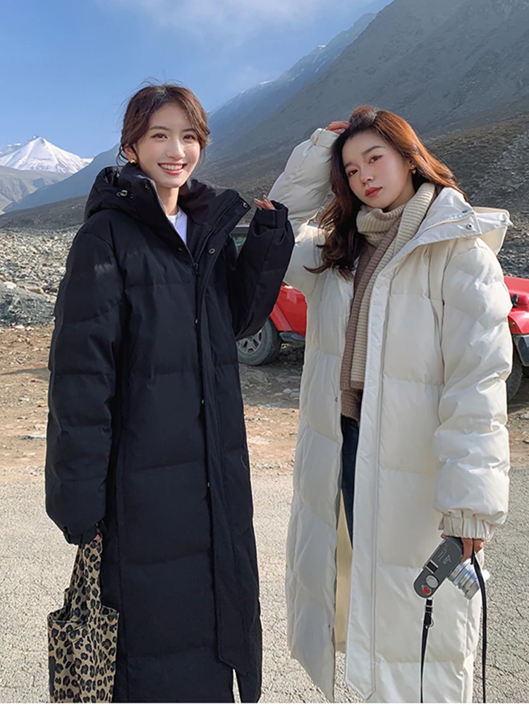 

Новая осенне-зимняя Свободная Женская длинная парка с капюшоном, однотонная женская куртка, повседневная женская модная одежда, верхняя одежда, пальто