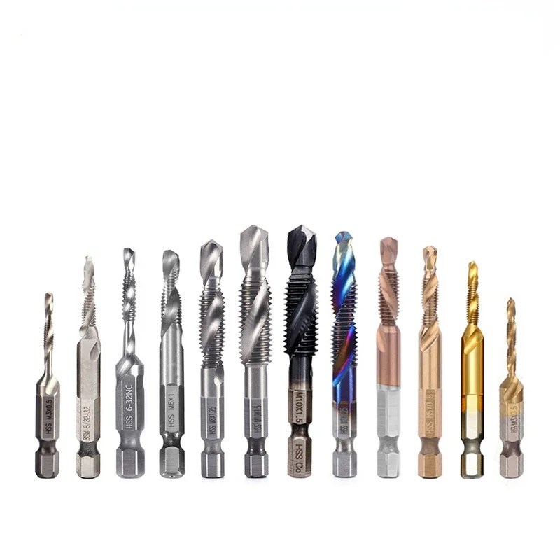 

6Pcs Titanium HSS Combination Drill Tap Bit Countersink Hex Shank M3-M10