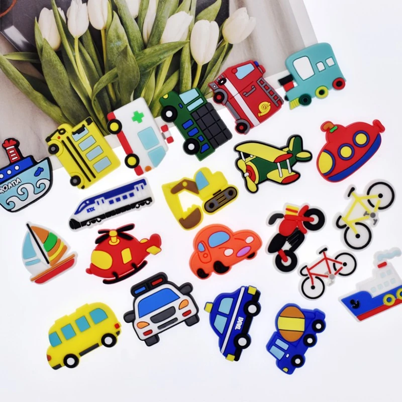22PCS Shoe Charms for Croc Charms PVC Cute Cartoon Vehicle Shoe Decoration Pins Shoe Accessories Pack Jibz for Girl Boy gif