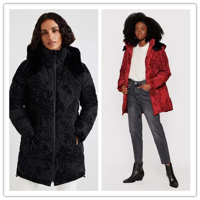 

Spanish 2 Color Embroidery Hooded Cotton Coat S-XXL Full